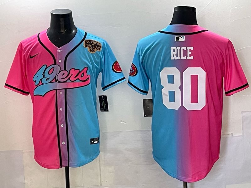Men 2025 San Francisco 49ers #80 Rice Pink Blue Nike Limited NFL Jersey 06